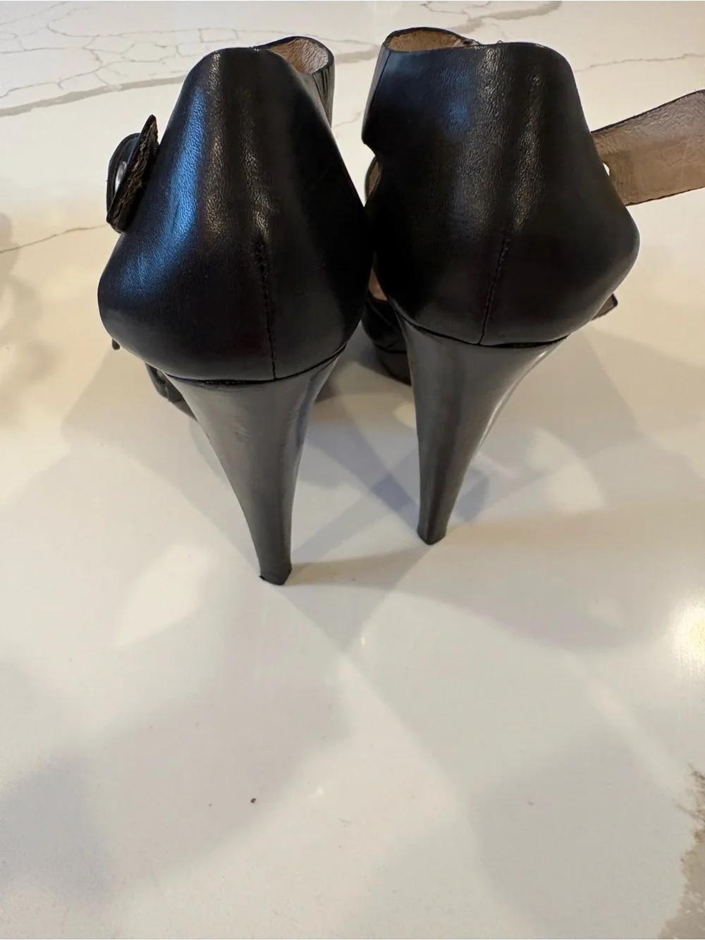 MICHAEL Michael Kors Black Leather Platform Heels Size 10 Buckle Zip